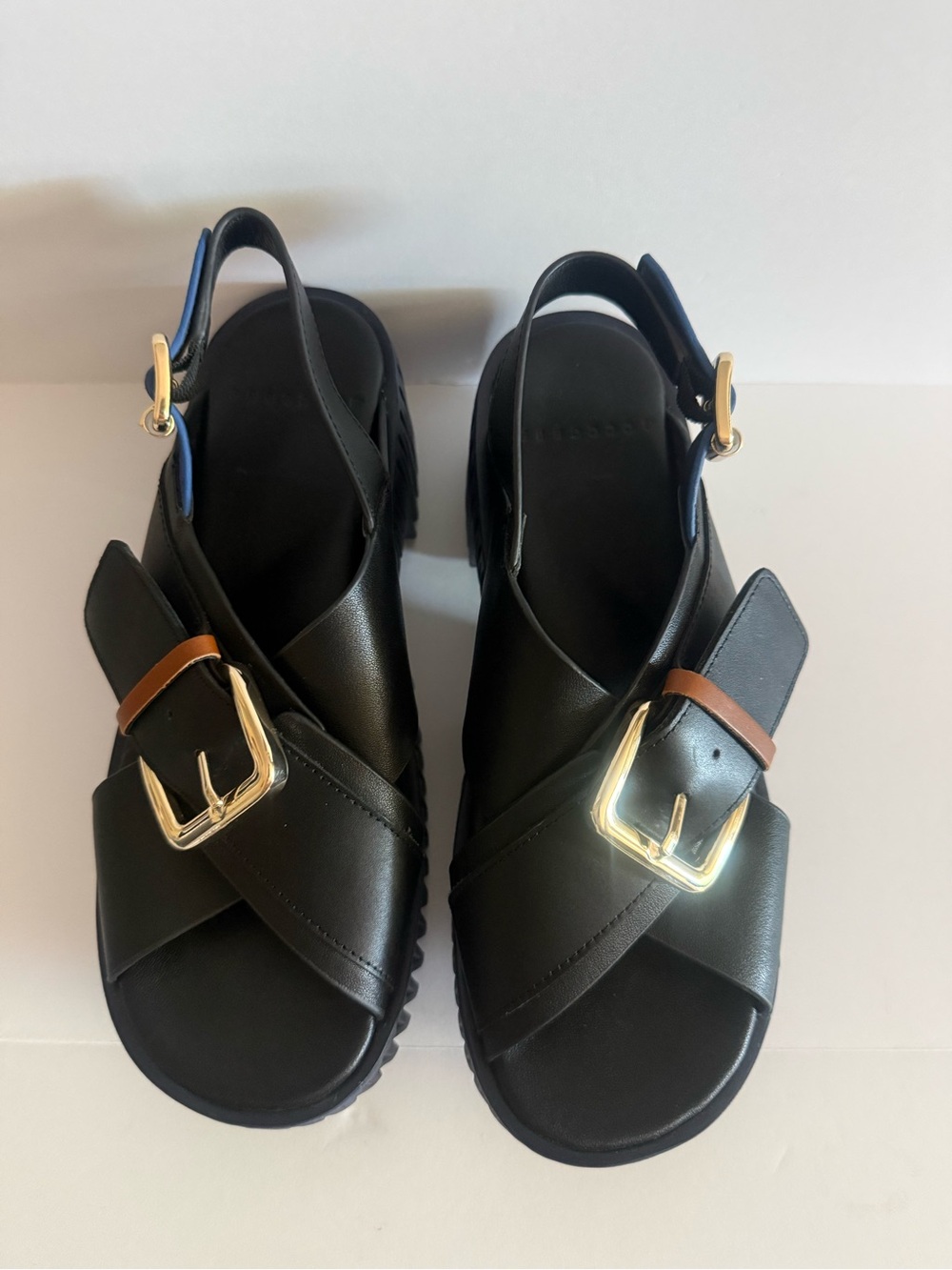 4CCCCEES Leather Buckle Sandals with Gold Hardwar size8.5